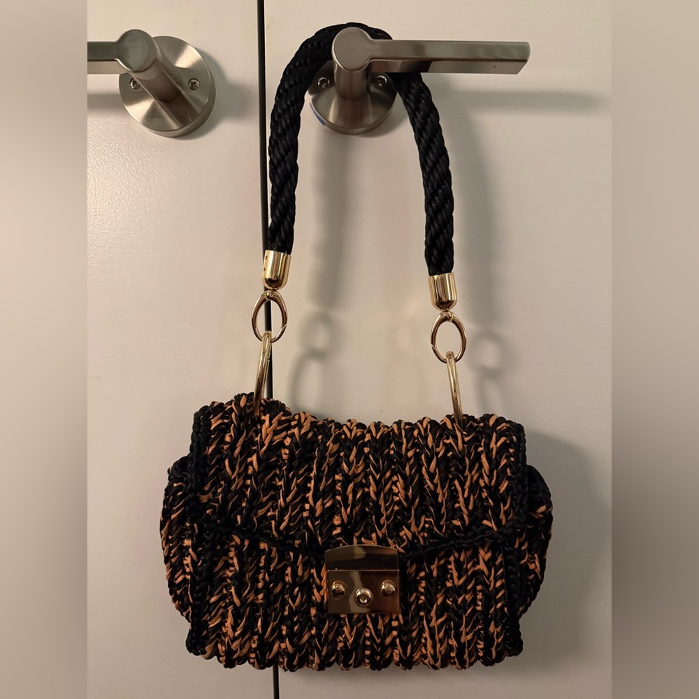Elegant Black and Tan Hand-Woven Handbag (Lisbon, Portugal)